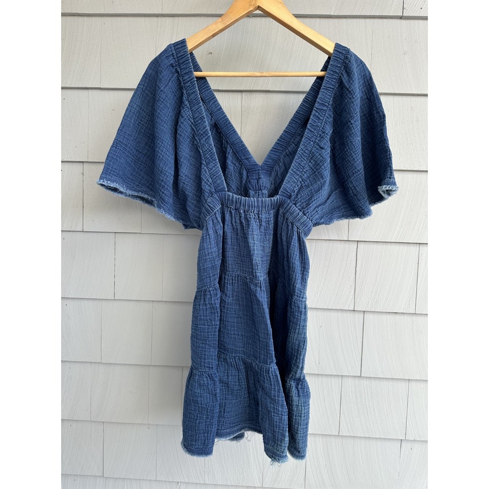 Aerie Blue Pool to Party Gauze Tiered Mini Dress Flutter Sleeve V Neck XS - Picture 11 of 12